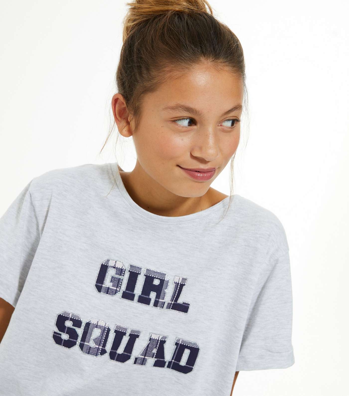 Girls Light Grey Girls Squad Slogan Check Jogger Pyjama Set Image 2