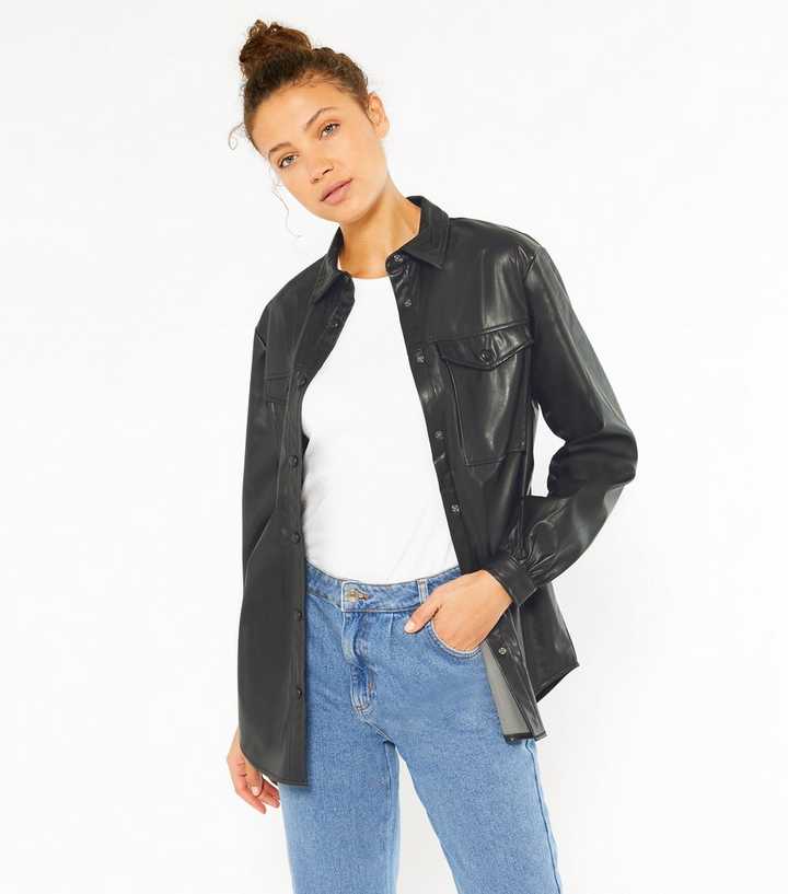 AX Paris utility faux leather jacket in black