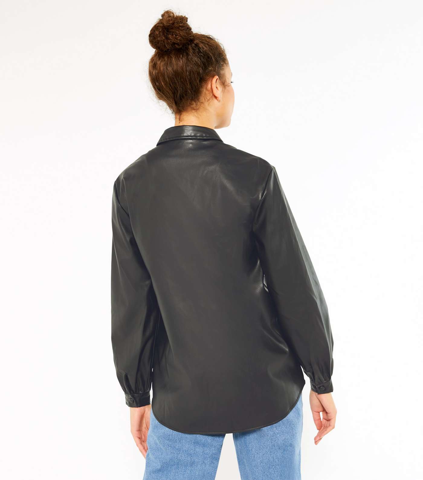 Tall Black Leather-Look Long Sleeve Utility Shirt Image 3