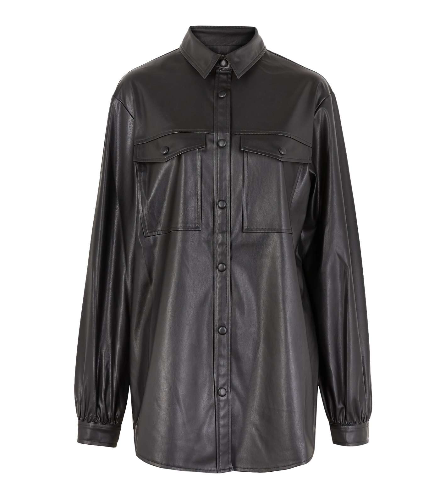 Tall Black Leather-Look Long Sleeve Utility Shirt Image 5