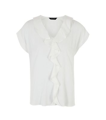 Off White Ruffle Short Sleeve Blouse New Look