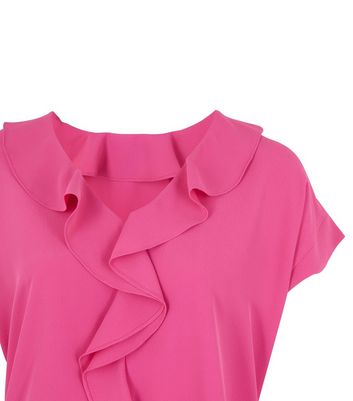 BA&SH Paris Magenta Pink Moccha Patterned Layered Ruffle Sleeve Blouse  Small S