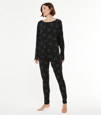 Black Star Soft Touch Legging Pyjama Set New Look