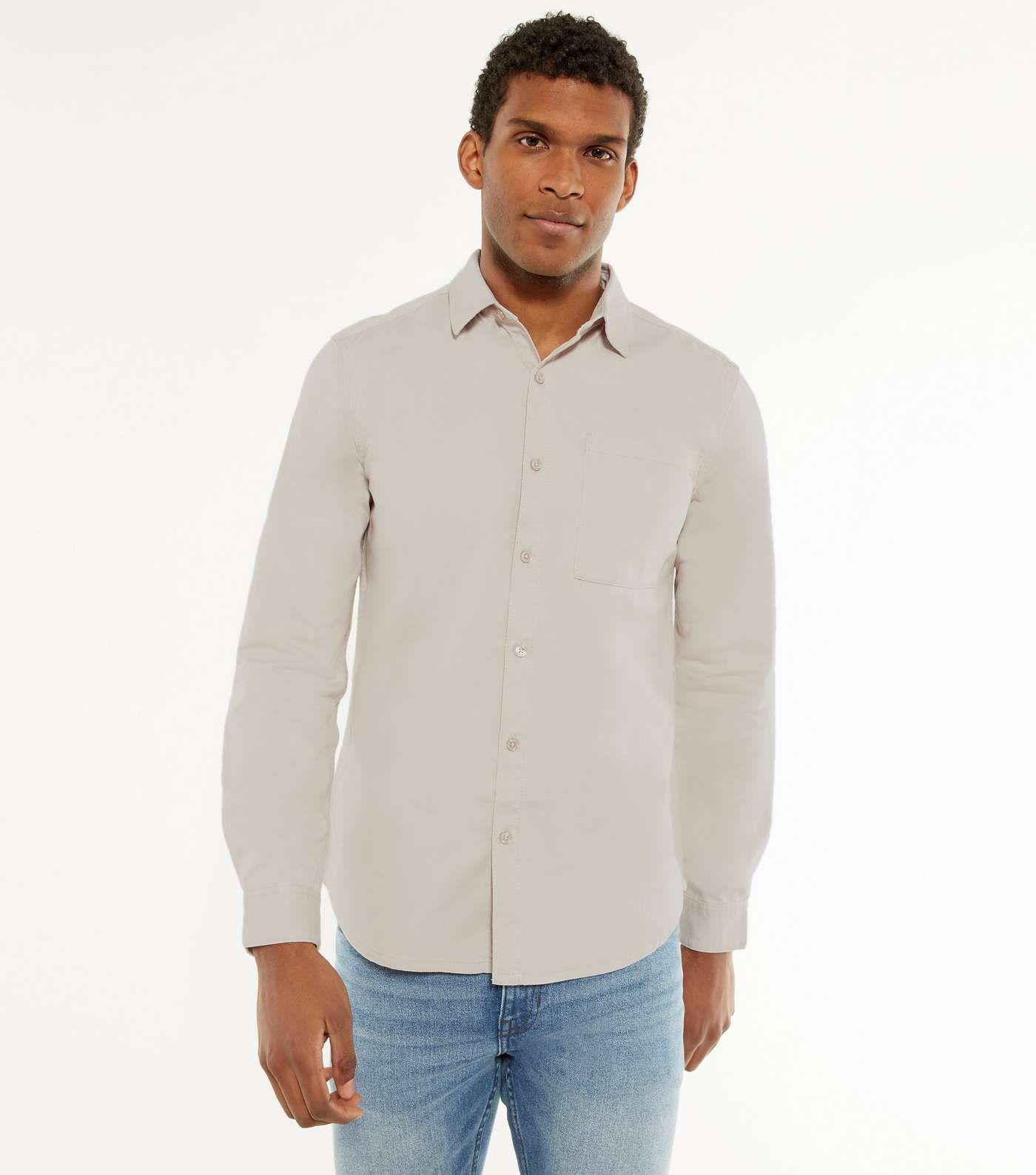 Pale Grey Twill Collared Long Sleeve Shirt