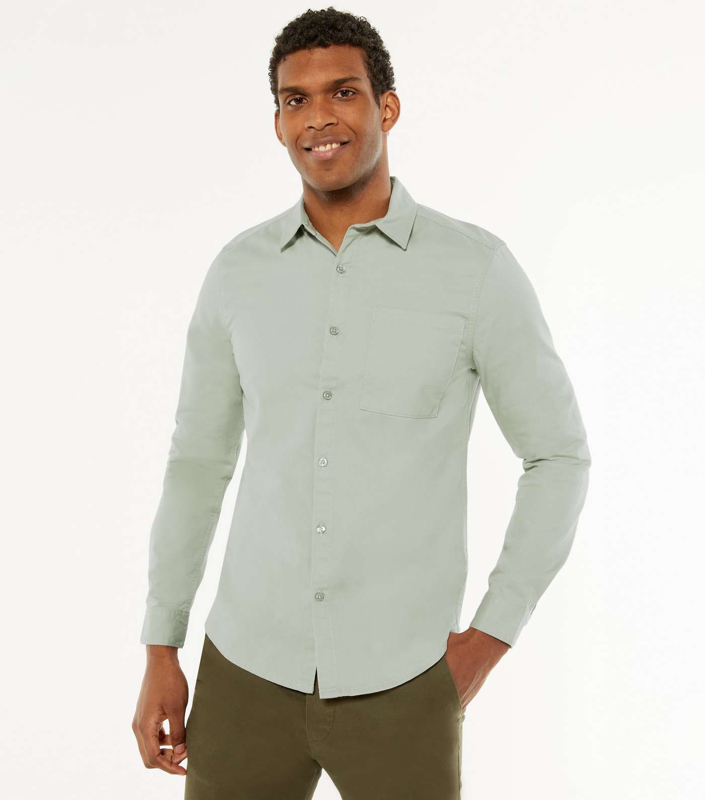 Light Green Twill Collared Long Sleeve Shirt