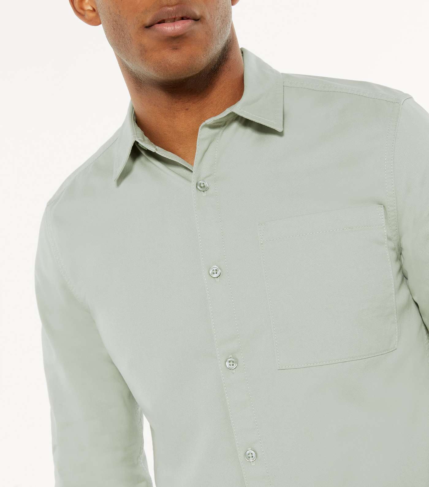 Light Green Twill Collared Long Sleeve Shirt Image 3