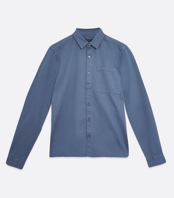 Image of Blue Twill Collared Long Sleeve Shirt New Look