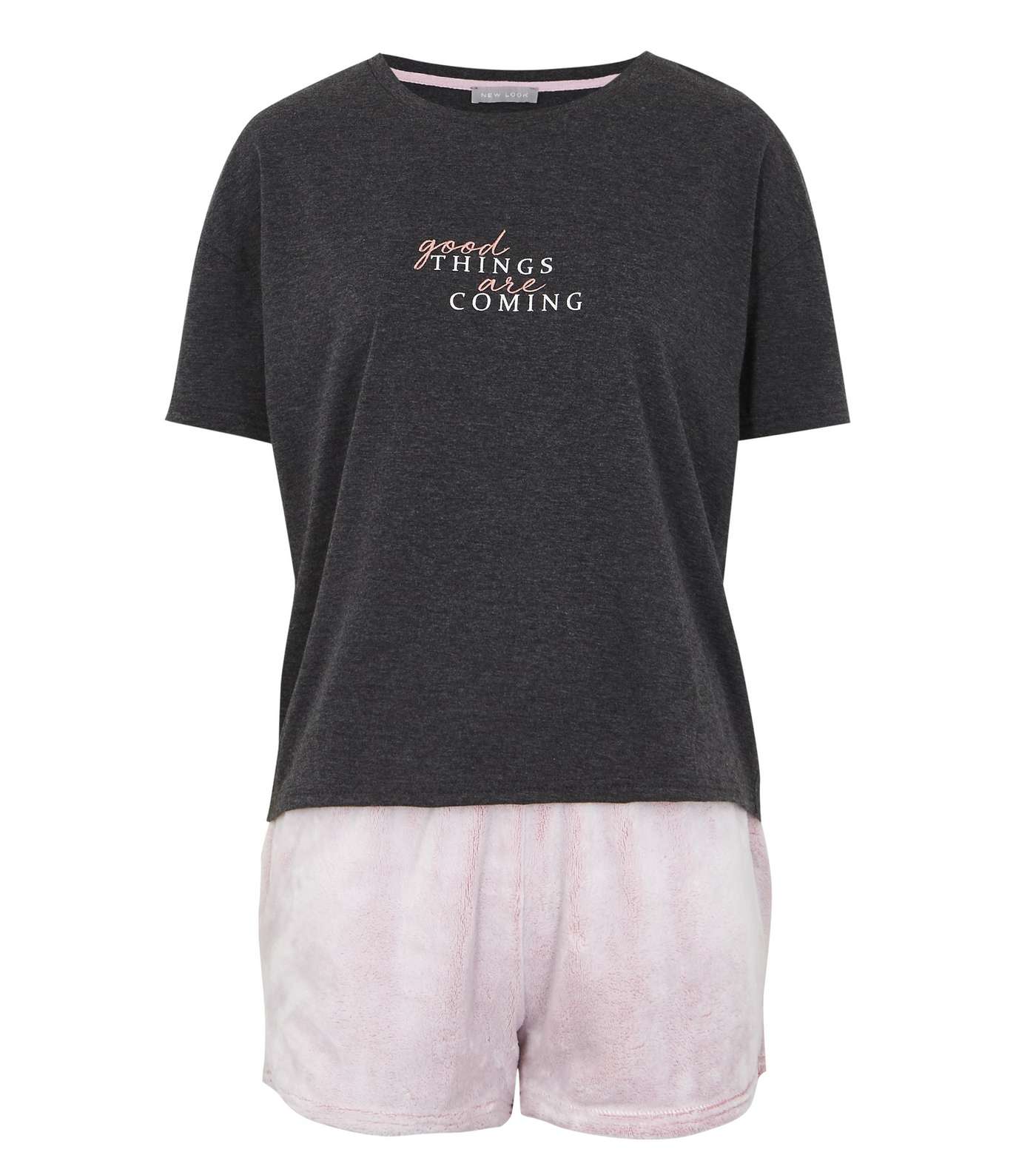 Light Grey Positive Slogan Fleece Shorts Pyjama Set Image 6