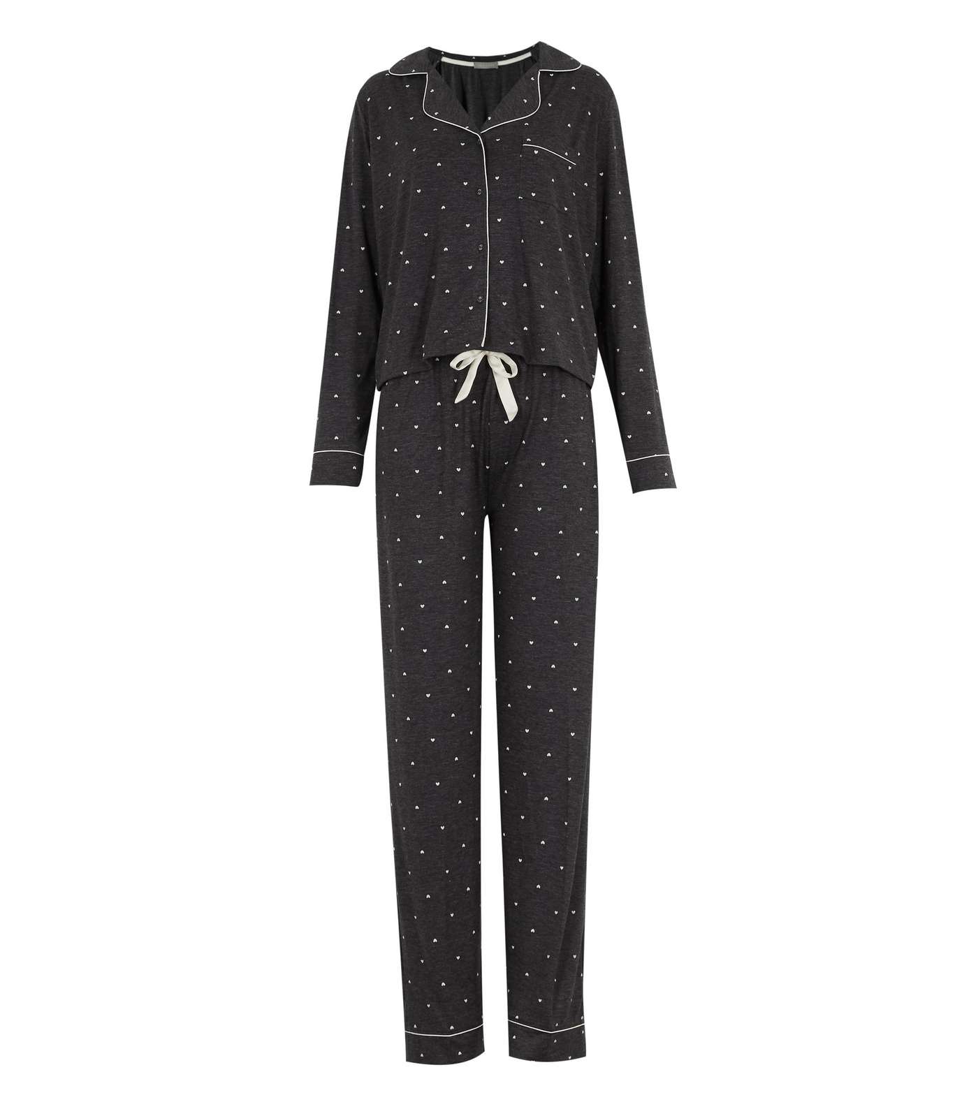 Dark Grey Heart Revere Collar Shirt Pyjama Set Image 5