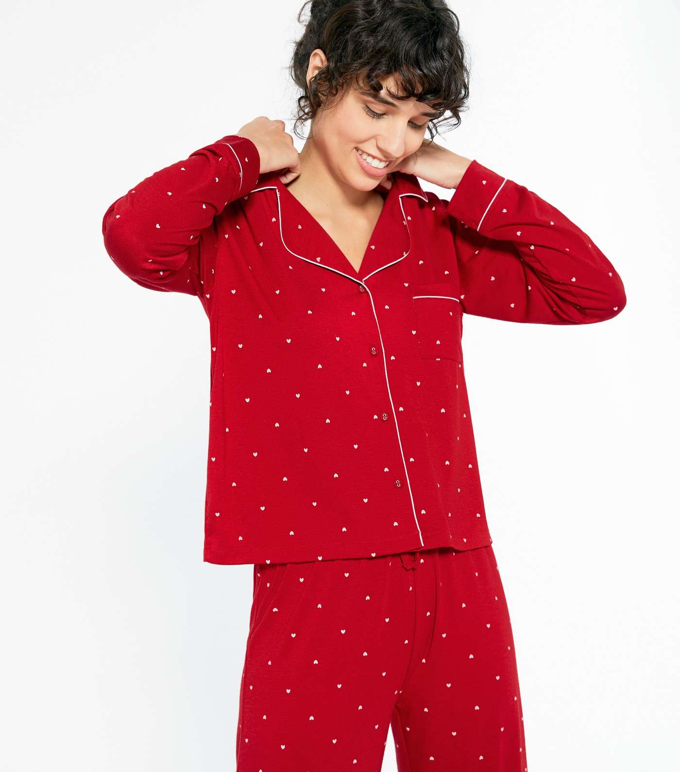 Red Heart Revere Collar Shirt Pyjama Set Image 3