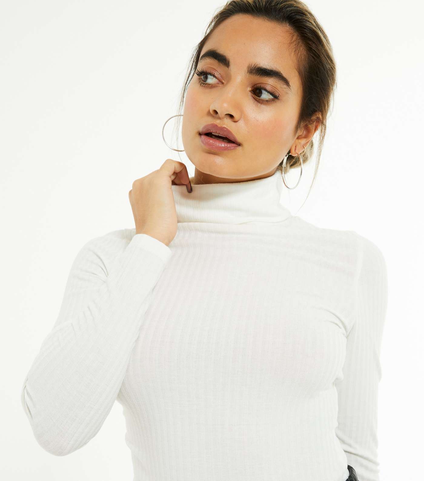 Petite Off White Ribbed Roll Neck Top Image 4