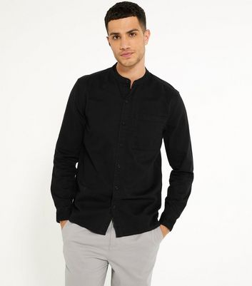 Black Twill Long Sleeve Grandad Shirt 