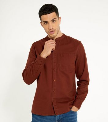 Rust Twill Long Sleeve Grandad Shirt 