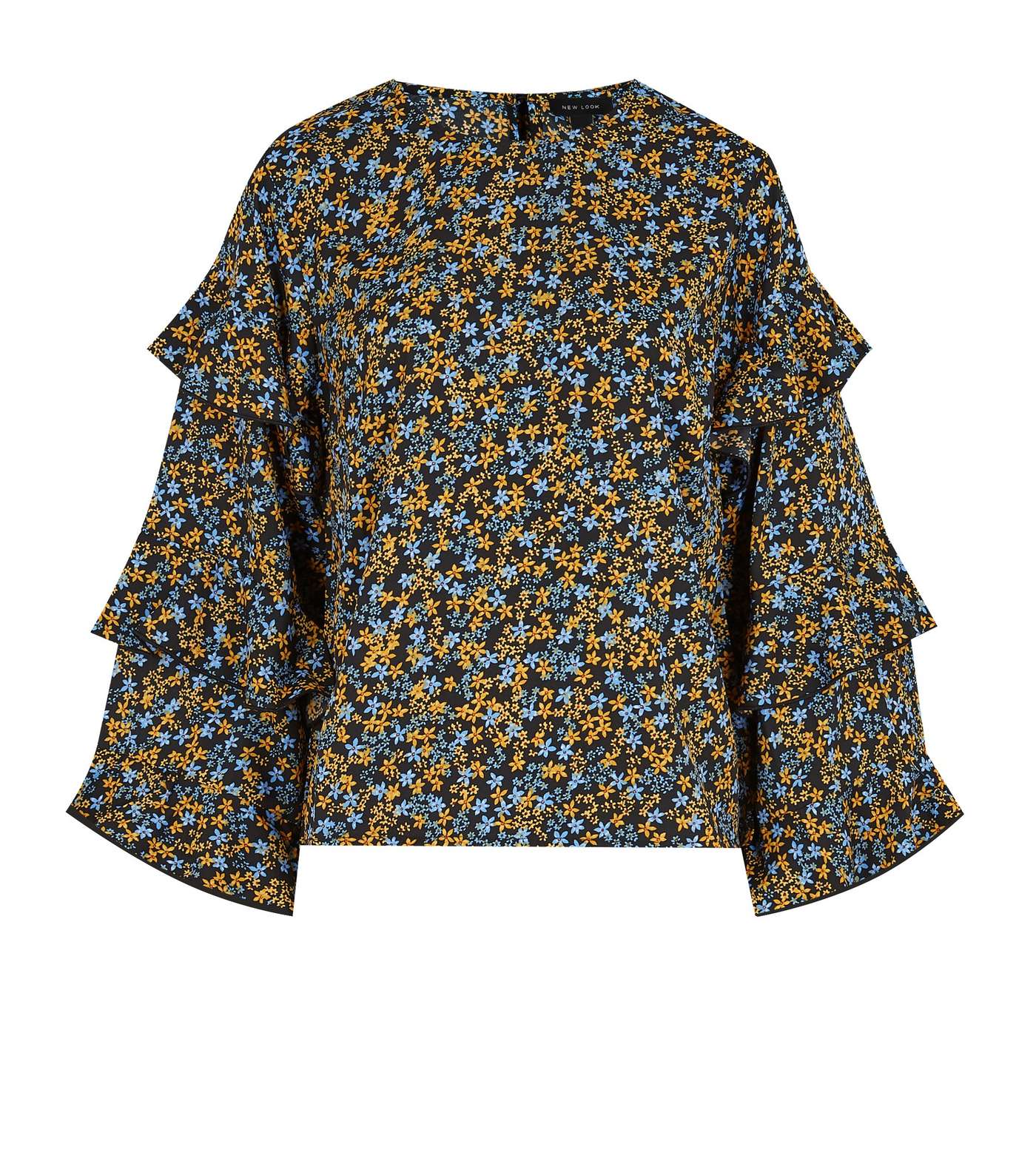 Black Floral Tiered Sleeve Blouse Image 5