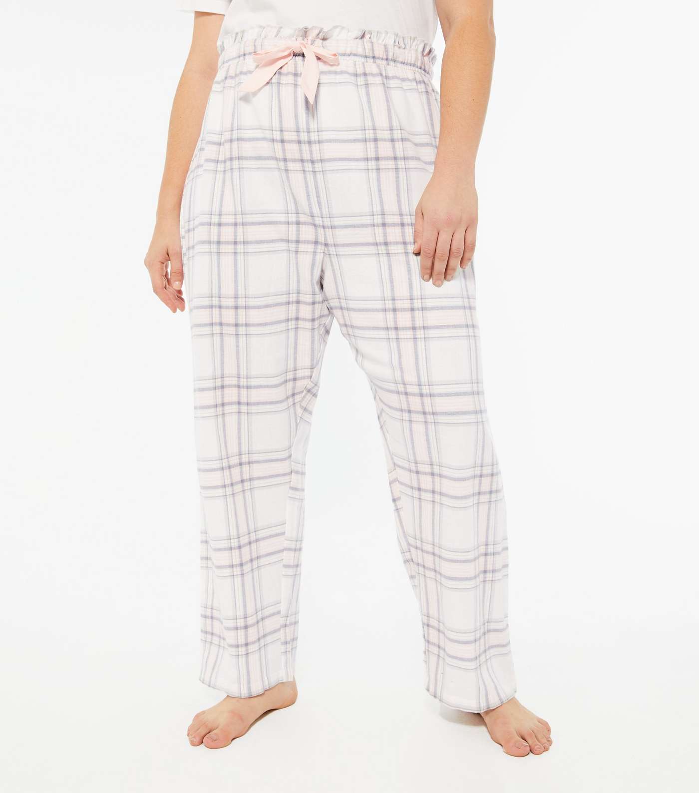 Curves Off White Slogan Check Trouser Pyjama Set  Image 4