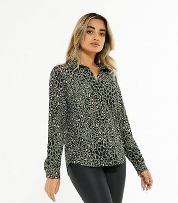 Petite Green Leopard Print Long Sleeve 