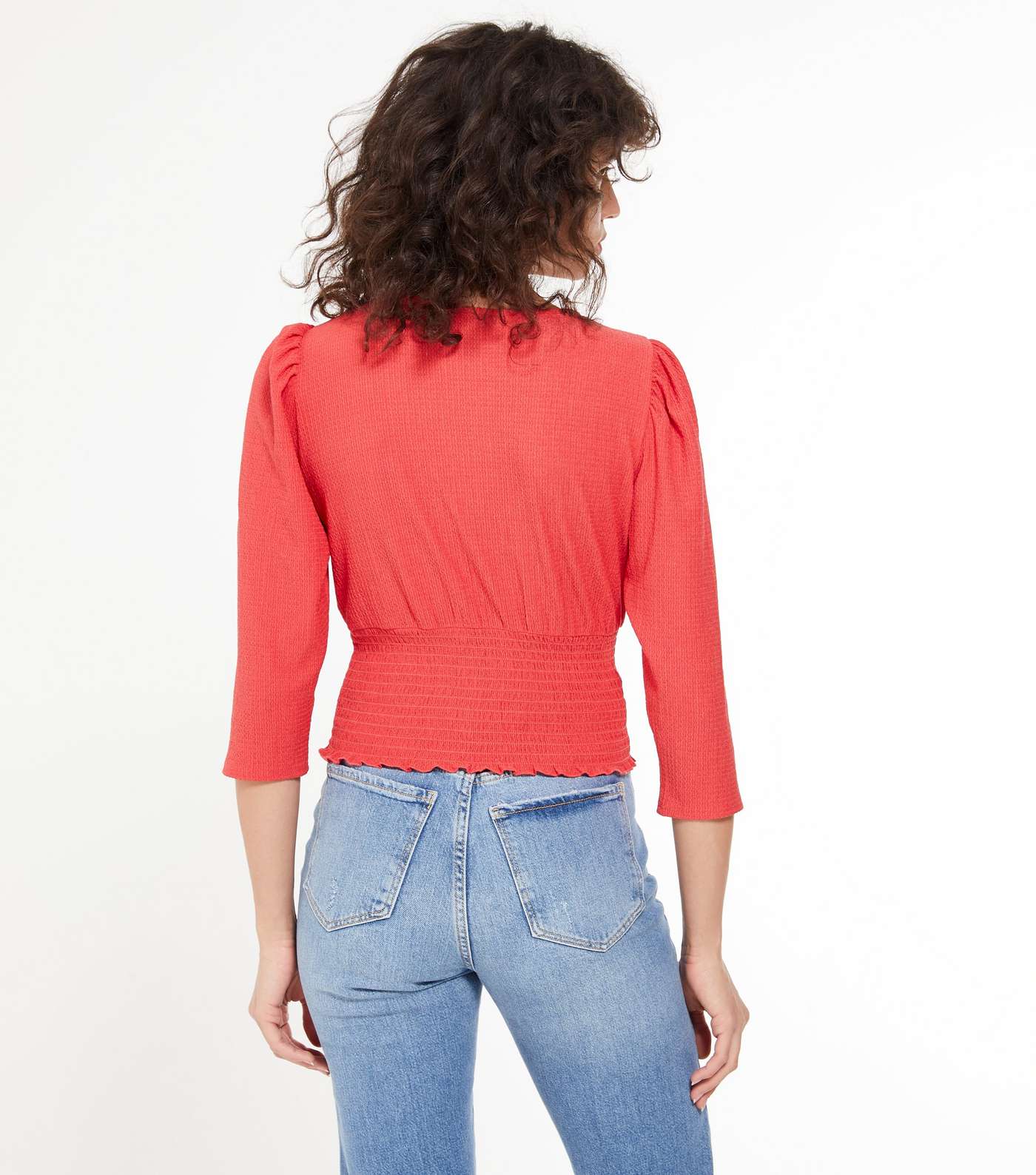 Red Shirred Waist Wrap Top  Image 3