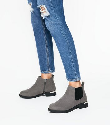 Image of Extra Wide Fit Grey Suedette Chelsea Boots New Look Vegan