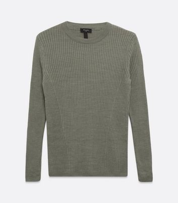 Image of Khaki Muscle Fit Crew Neck Jumper New Look