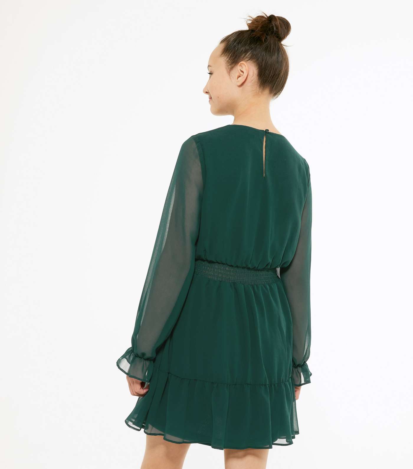 Girls Dark Green Chiffon Tiered Dress Image 3