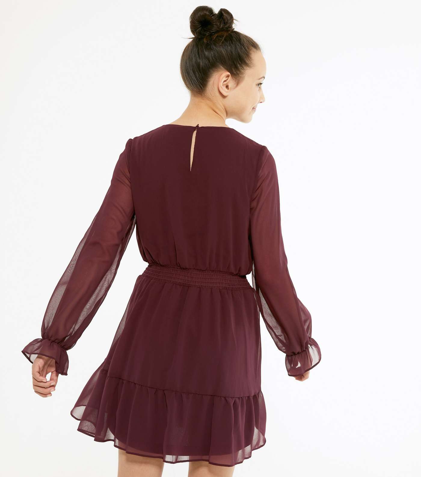 Girls Burgundy Chiffon Tiered Dress Image 3