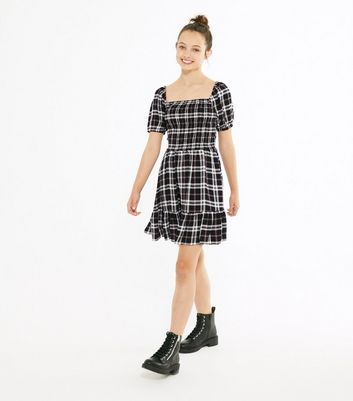 Girls black and store white checkered dress