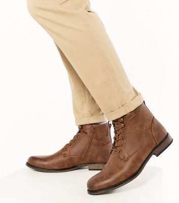 new look brown lace up boots