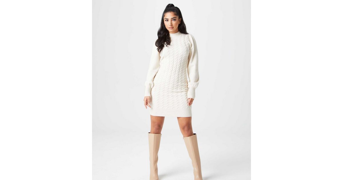Urban Bliss Cream Cable Knit Jumper Dress New Look