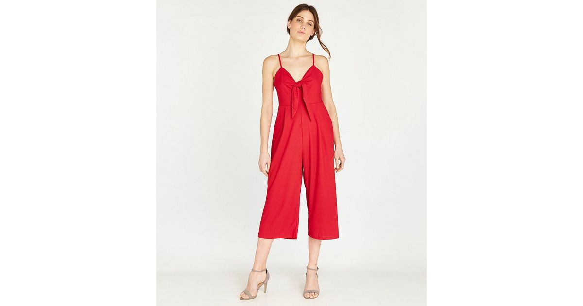 Apricot Red Tie Front Cropped Jumpsuit New Look