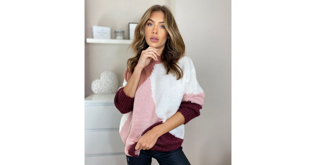 Urban Bliss Pink Colour Block Jumper | New Look