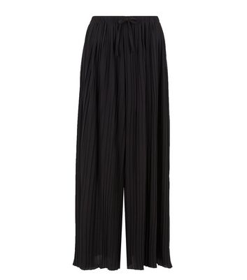 Black Pleated Crop Wide Leg Trousers 
