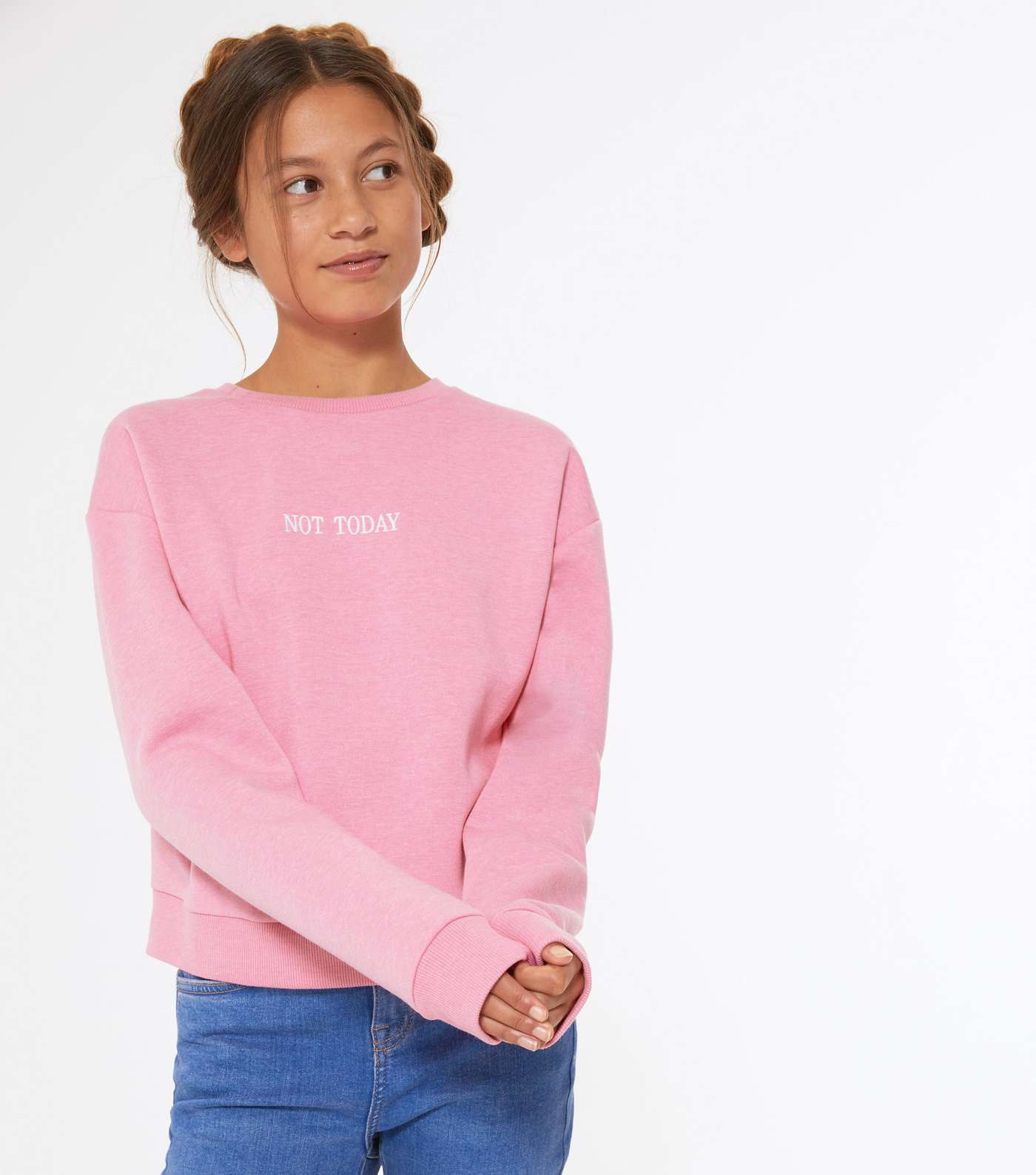 Girls Bright Pink Not Today Slogan Sweatshirt