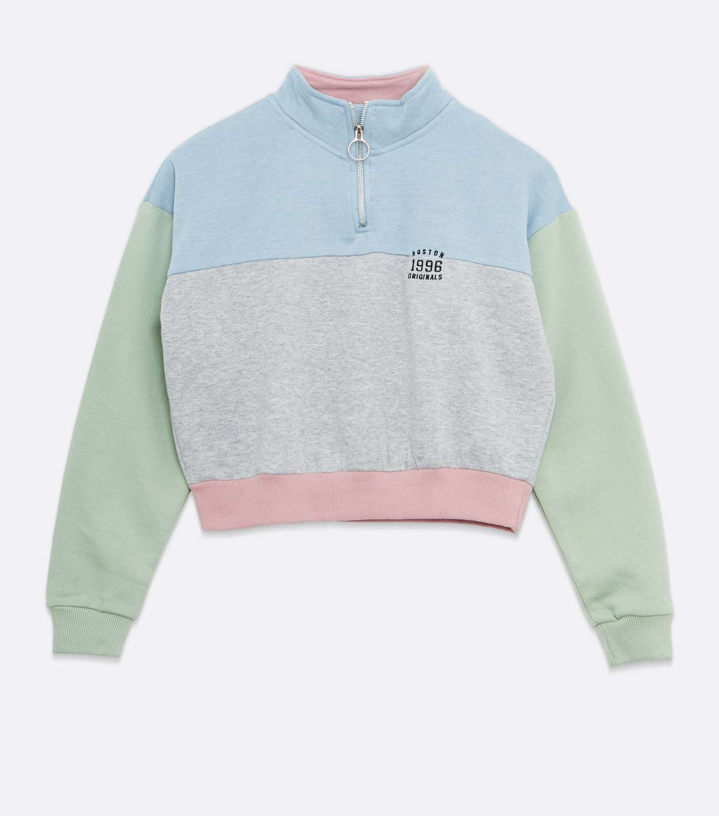 Girls Multicoloured Block High Zip Neck Sweatshirt