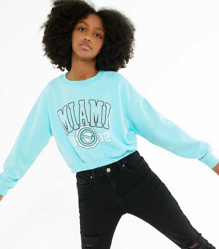 Girls Teal Miami Varsity Logo Elasticated Hem Sweatshirt | New Look