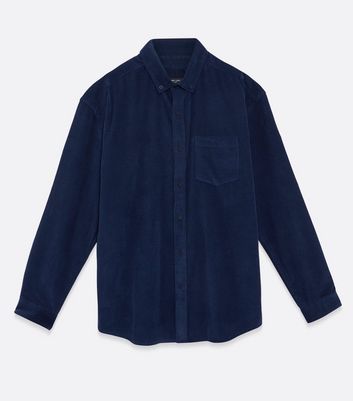 Image of Navy Cord Long Sleeve Oversized Shirt New Look