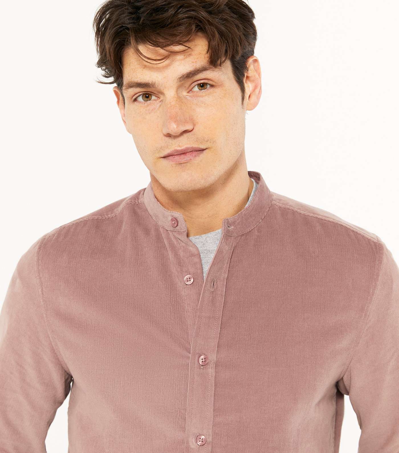 Pale Pink Grandad Collar Long Sleeve Shirt Image 3