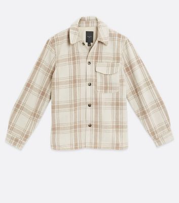 Image of Off White Check Long Sleeve Shacket New Look