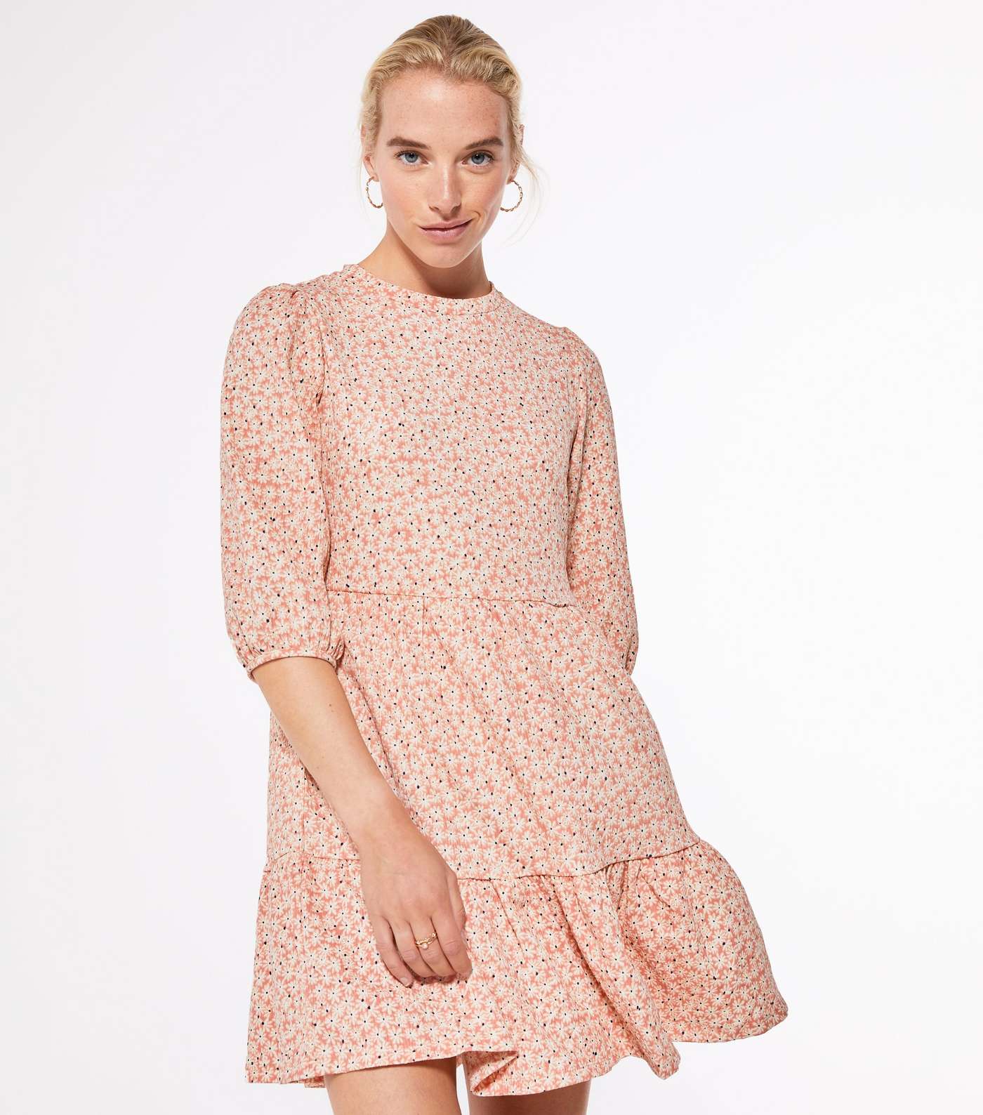 Pink Daisy Tiered Hem Mini Dress Image 2