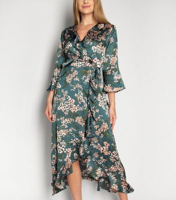 green floral wrap midi dress