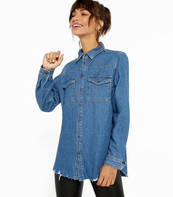 Curves Blue Lightweight Denim-Look Midi Shirt Dress | New Look