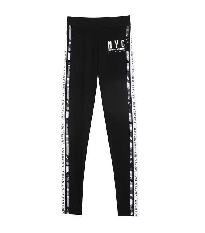 Girls Black New York Logo Leggings