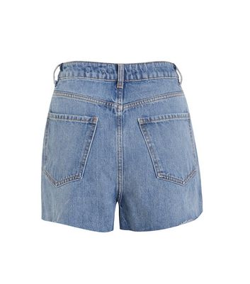 Image of Blue Frayed Denim Mom Shorts New Look