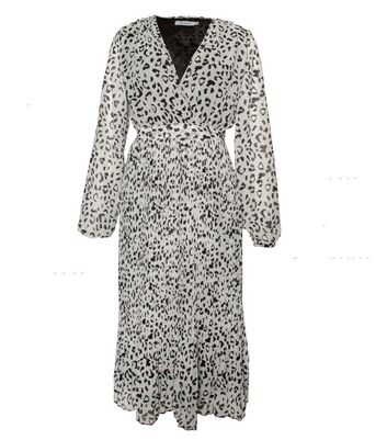 Image of Gini London White Leopard Print Pleated Midi Dress New Look