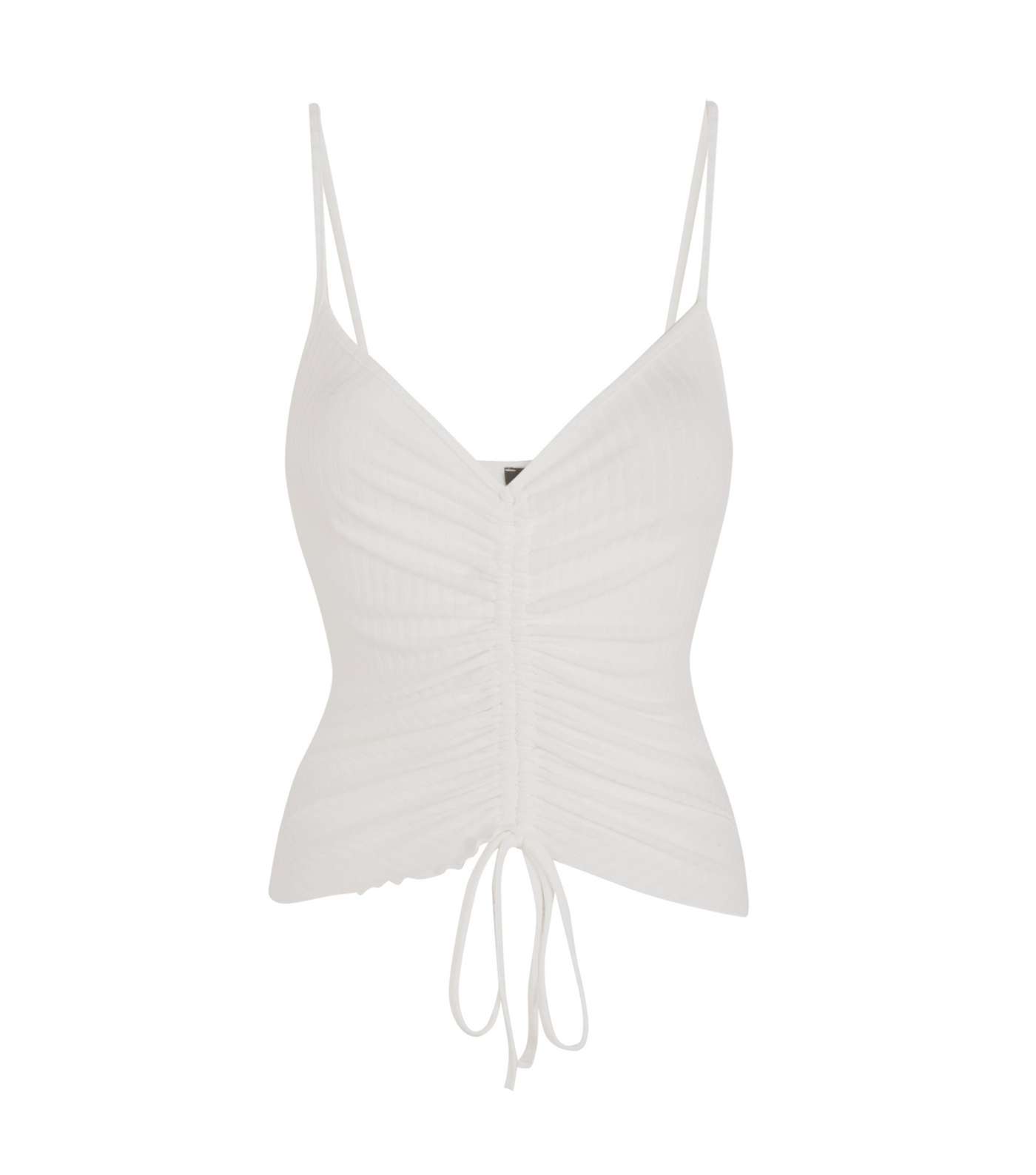 White Ribbed Ruched Front Cami 