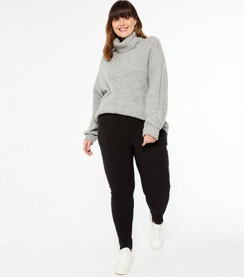 Image of Curves Black Zip Slim Stretch Trousers New Look