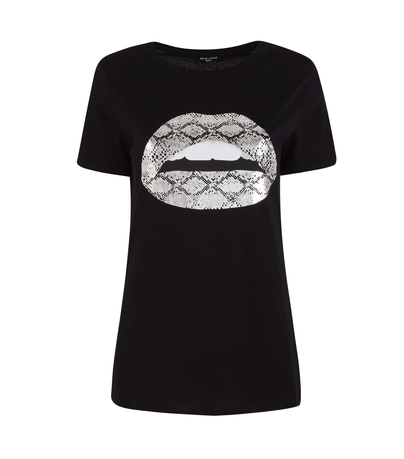 Tall Black Faux Snake Lips Print T-Shirt