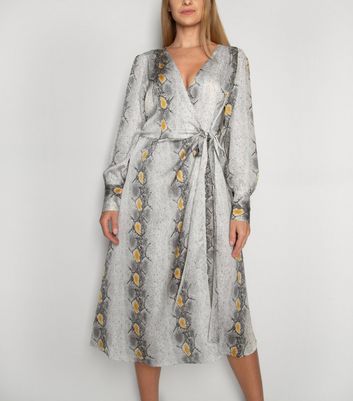 grey snake print wrap dress