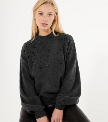 Dark Grey Bead Embellished Jumper | New 