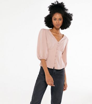 Pink puff sleeve cheap blouse