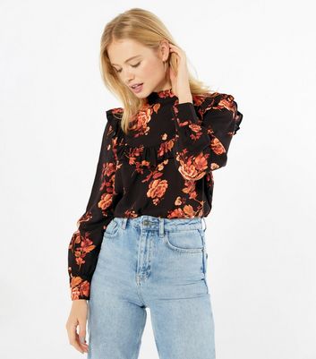 Black Floral Frill Trim Long Sleeve 